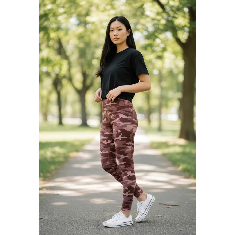 Athleta Small Women's Brown Purple Camo High Rise Athletic Leggings Yoga Pant